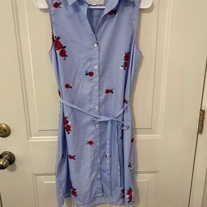 Chic Blue Dress with Red Floral Accents